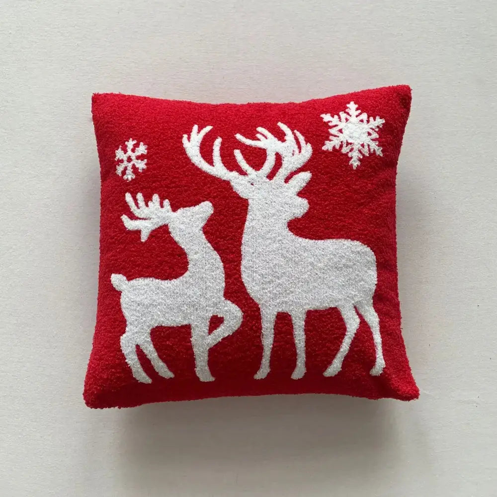 Christmas cartoon embroidered pillow cover red & white living room decor