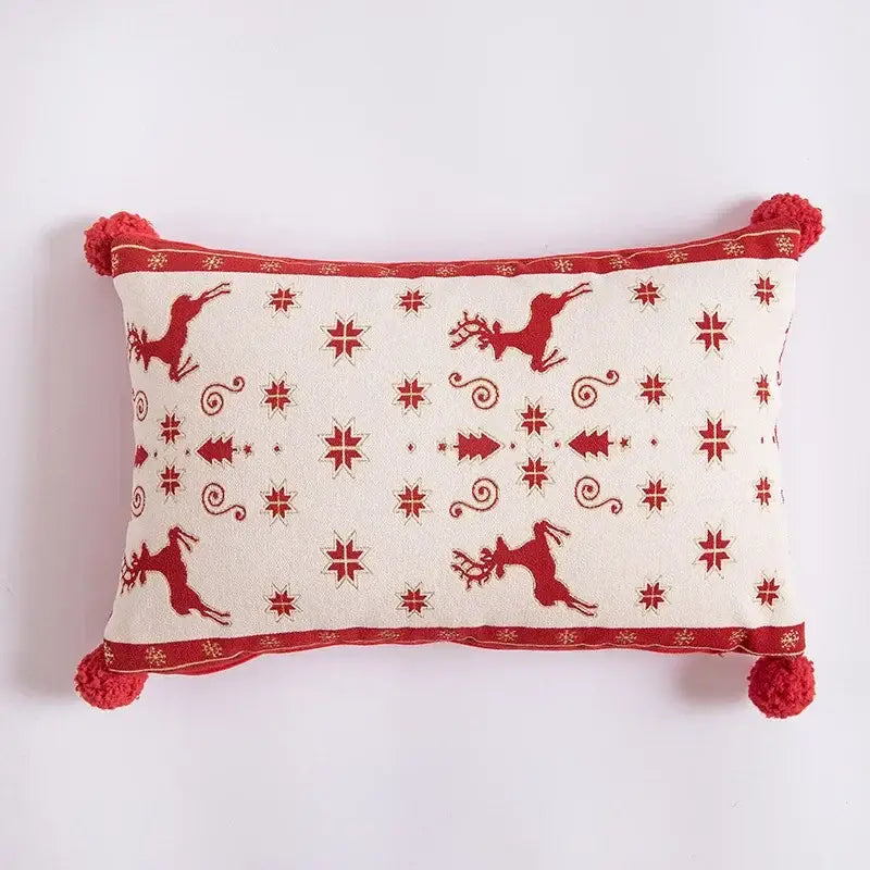 Cartoon plaid red & cream table runner dining room embroidered tassel