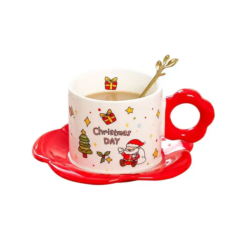 Festive white and red christmas ceramic santa tea set dining room