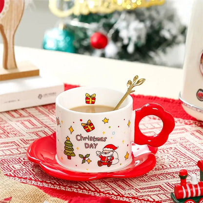 Festive white and red christmas ceramic santa tea set dining room