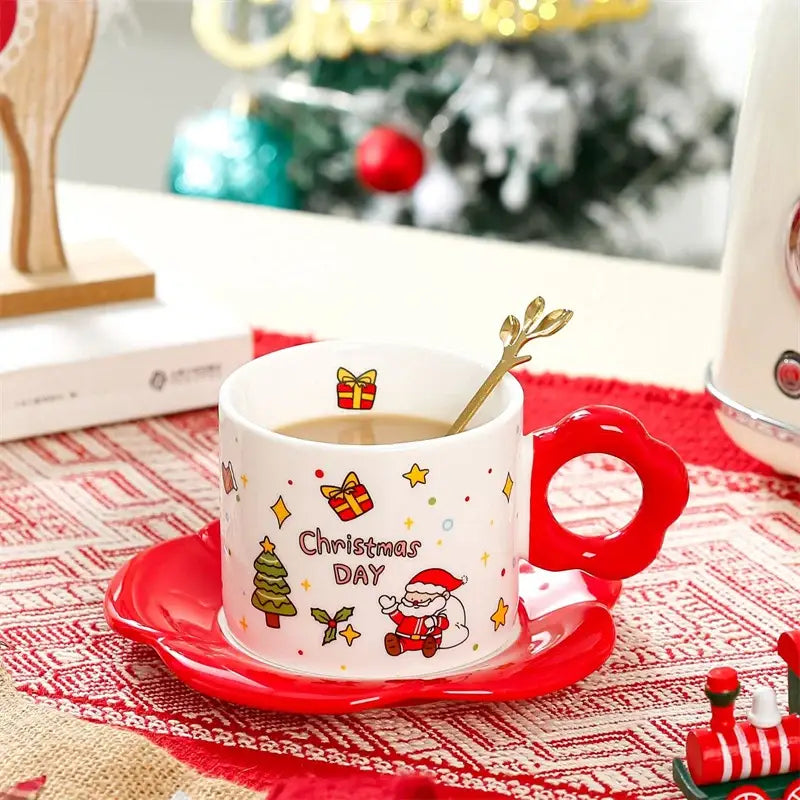 Festive white and red christmas ceramic santa tea set dining room