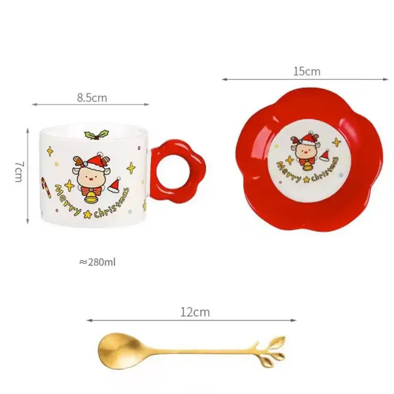 Festive white and red christmas ceramic santa tea set dining room