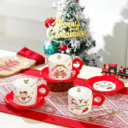 Festive white and red christmas ceramic santa tea set dining room