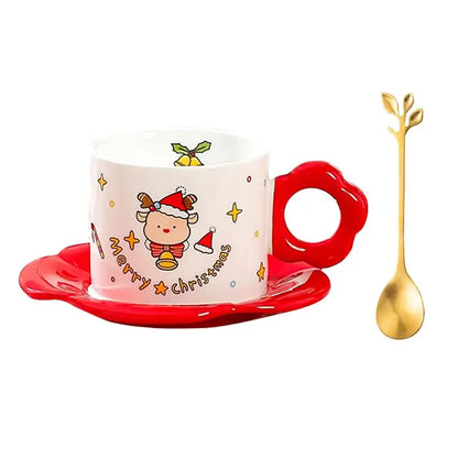 Festive white and red christmas ceramic santa tea set dining room