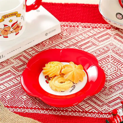 Festive white and red christmas ceramic santa tea set dining room