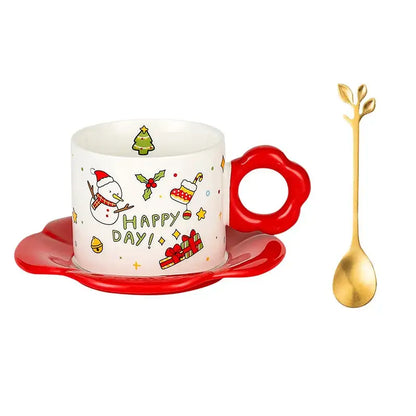 Festive white and red christmas ceramic santa tea set dining room