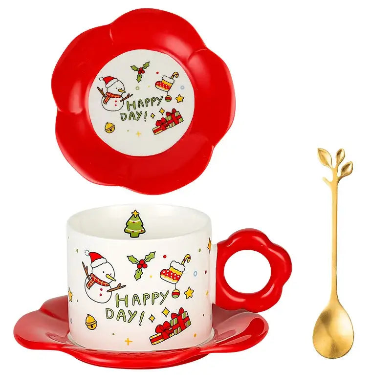 Festive white and red christmas ceramic santa tea set dining room