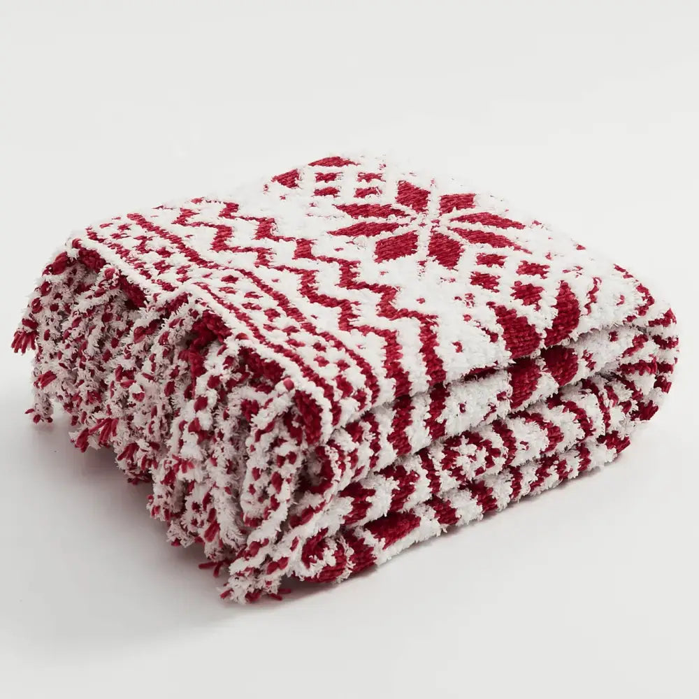 Red and white snowflake christmas chunky knit blanket bedroom throw