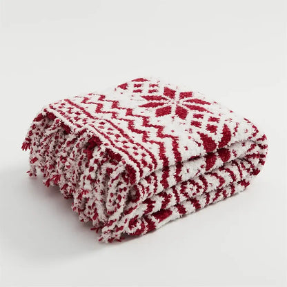Red and white snowflake christmas chunky knit blanket bedroom throw
