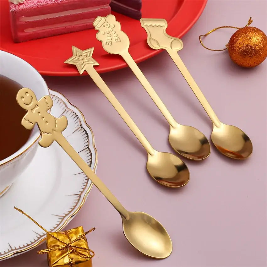 Festive gold christmas coffee spoons – dining room holiday cutlery set