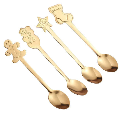 Festive gold christmas coffee spoons – dining room holiday cutlery set
