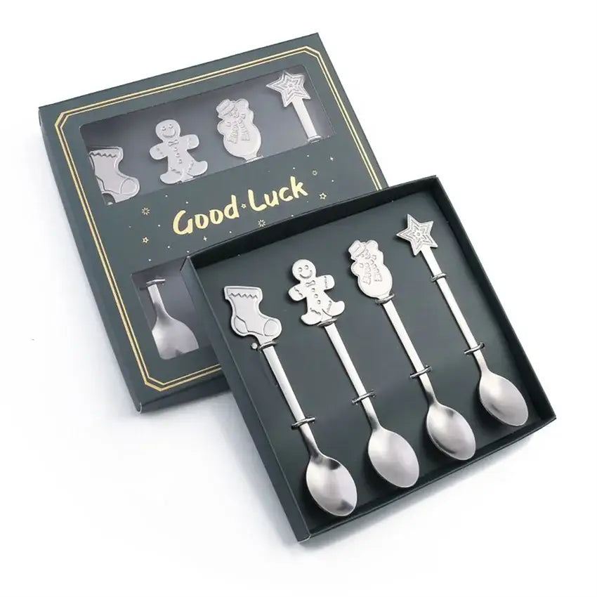 Festive gold christmas coffee spoons – dining room holiday cutlery set