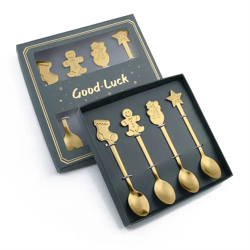 Festive gold christmas coffee spoons – dining room holiday cutlery set