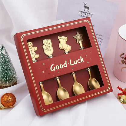 Festive gold christmas coffee spoons – dining room holiday cutlery set