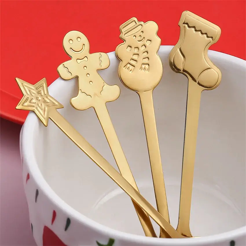 Festive gold christmas coffee spoons – dining room holiday cutlery set