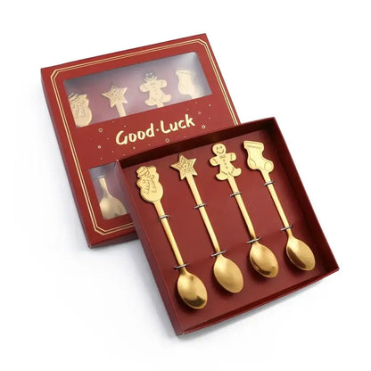Festive gold christmas coffee spoons – dining room holiday cutlery set