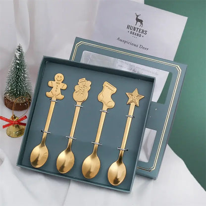 Festive gold christmas coffee spoons – dining room holiday cutlery set