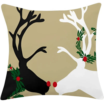 Red plaid christmas cotton linen pillowcases living room deer decor