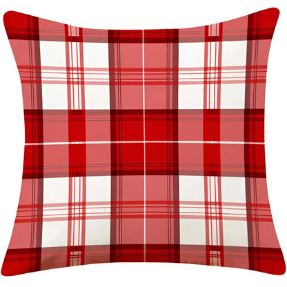 Red plaid christmas cotton linen pillowcases living room deer decor