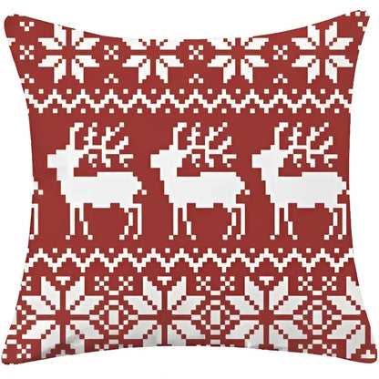 Red plaid christmas cotton linen pillowcases living room deer decor