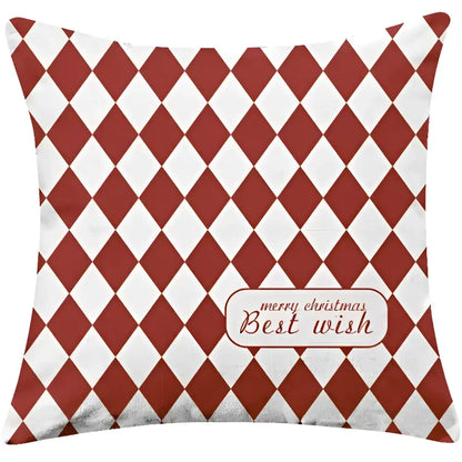 Red plaid christmas cotton linen pillowcases living room deer decor