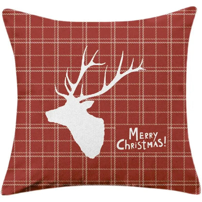 Red plaid christmas cotton linen pillowcases living room deer decor