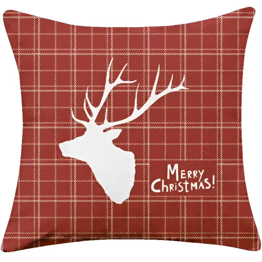 Red plaid christmas cotton linen pillowcases living room deer decor