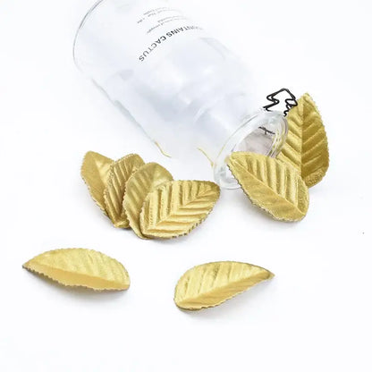 Gold embossed christmas crafts silk leaf living room decor