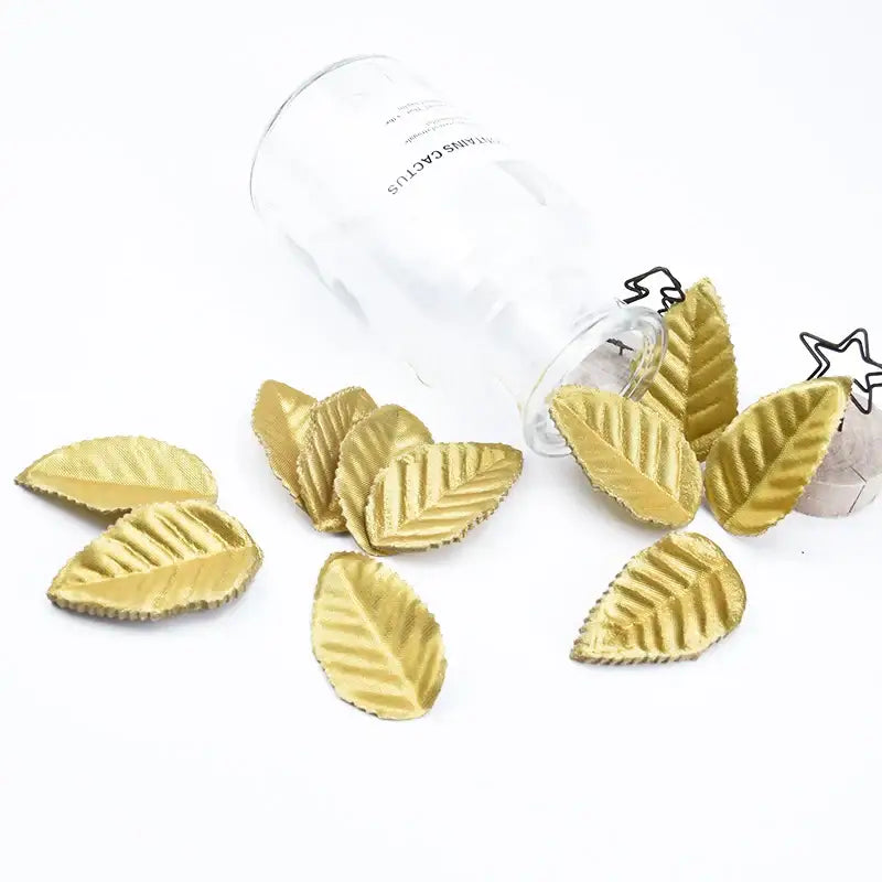 Gold embossed christmas crafts silk leaf living room decor