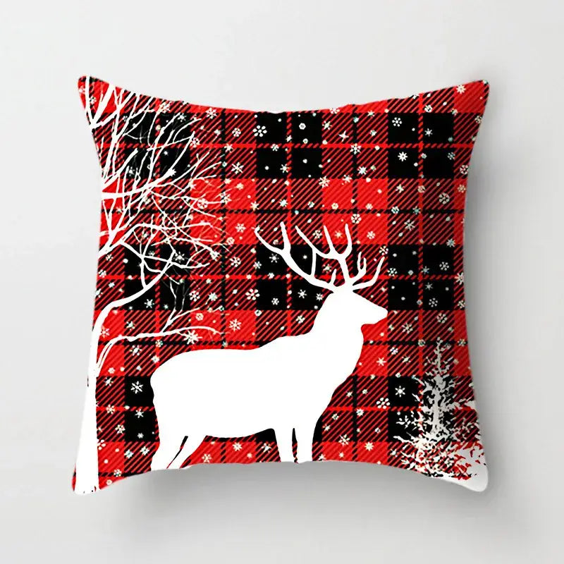 Festive red & white plaid christmas cushion cover living room decor