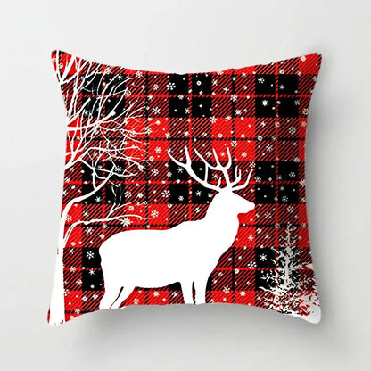 Festive red & white plaid christmas cushion cover living room decor