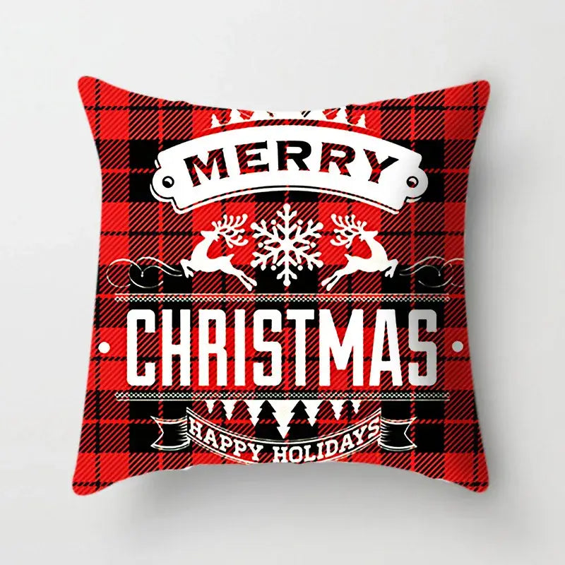 Festive red & white plaid christmas cushion cover living room decor