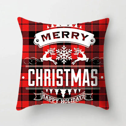 Festive red & white plaid christmas cushion cover living room decor