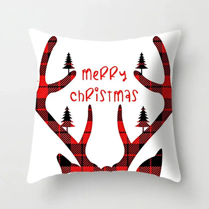 Festive red & white plaid christmas cushion cover living room decor