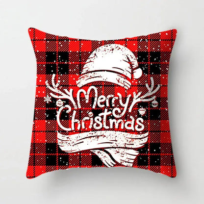 Festive red & white plaid christmas cushion cover living room decor
