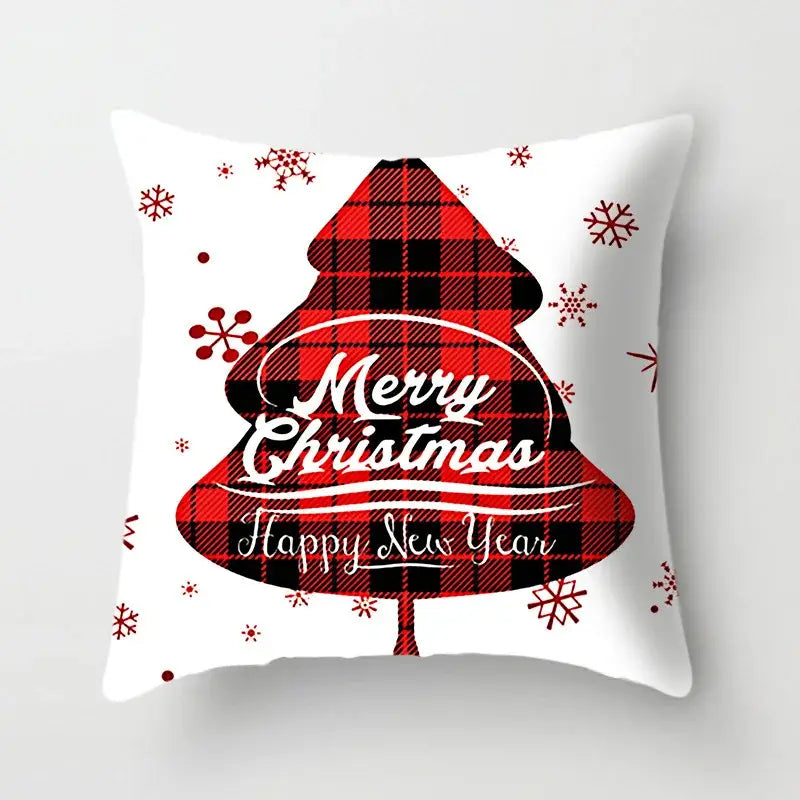 Festive red & white plaid christmas cushion cover living room decor