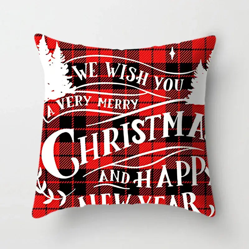 Festive red & white plaid christmas cushion cover living room decor