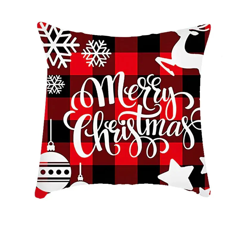 Festive red & white plaid christmas cushion cover living room decor