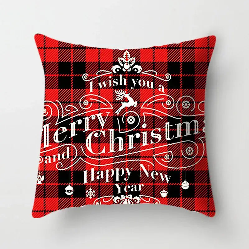 Festive red & white plaid christmas cushion cover living room decor