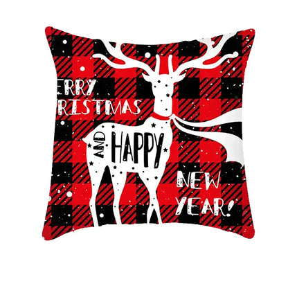 Festive red & white plaid christmas cushion cover living room decor