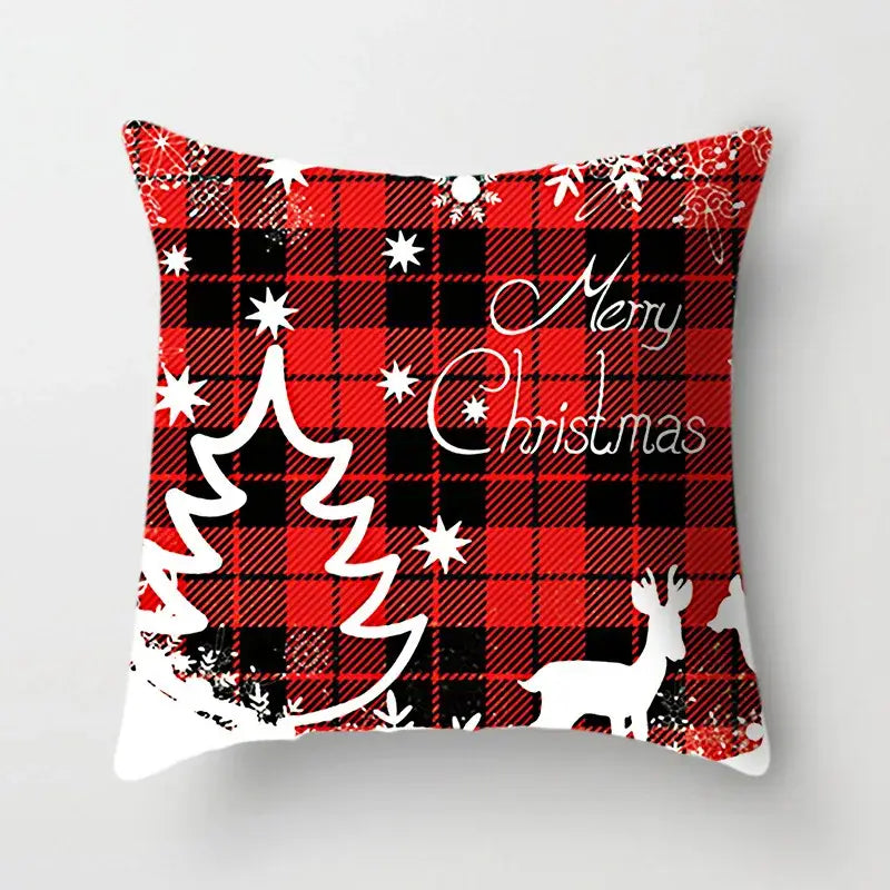 Festive red & white plaid christmas cushion cover living room decor