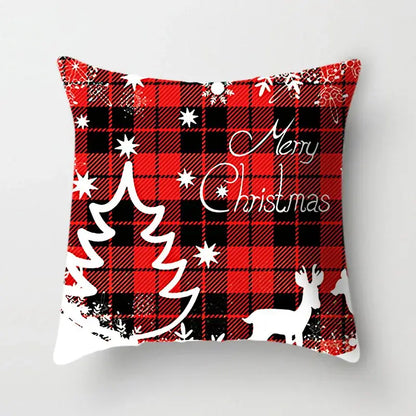 Festive red & white plaid christmas cushion cover living room decor