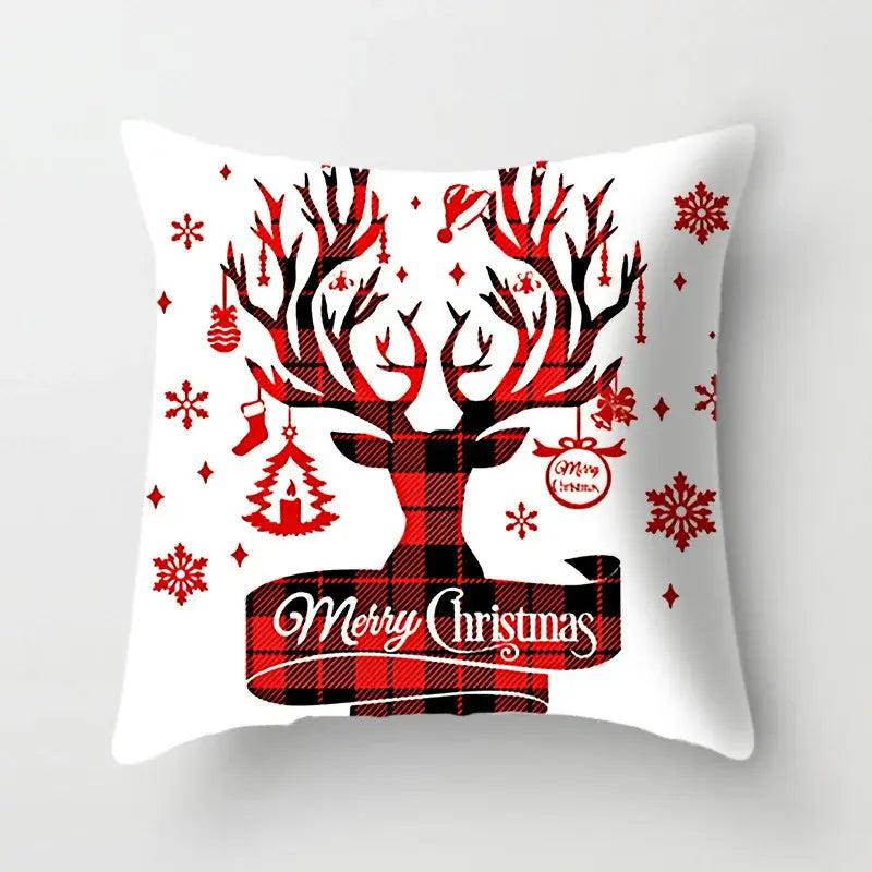 Festive red & white plaid christmas cushion cover living room decor