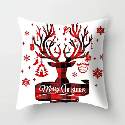Festive red & white plaid christmas cushion cover living room decor