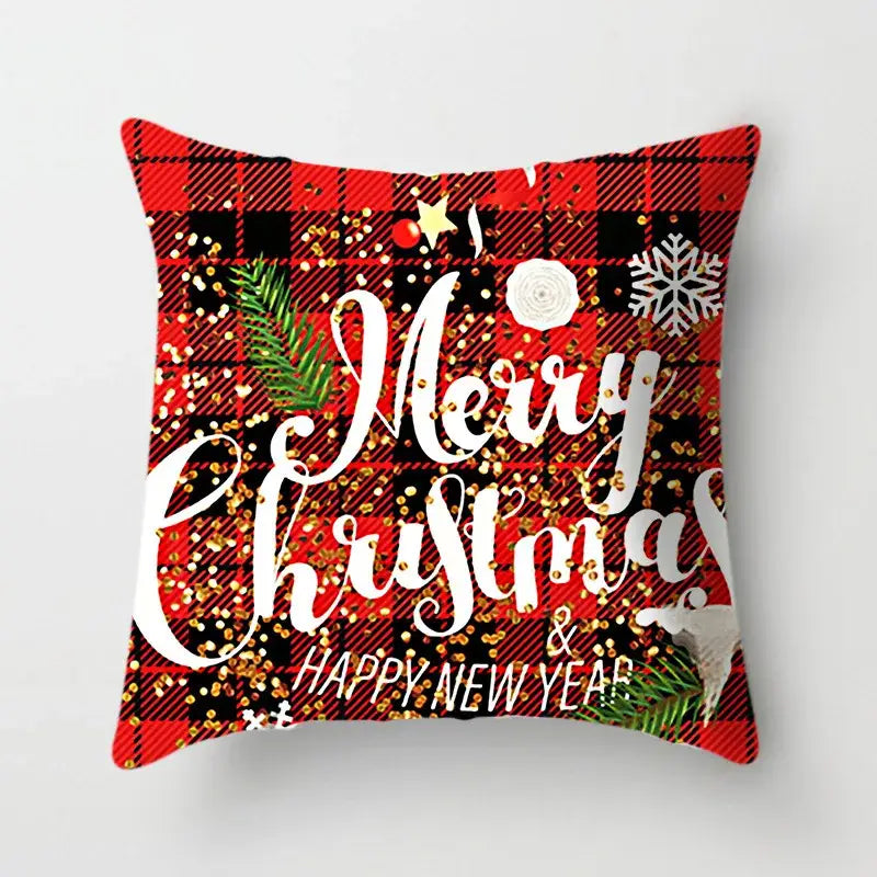 Festive red & white plaid christmas cushion cover living room decor