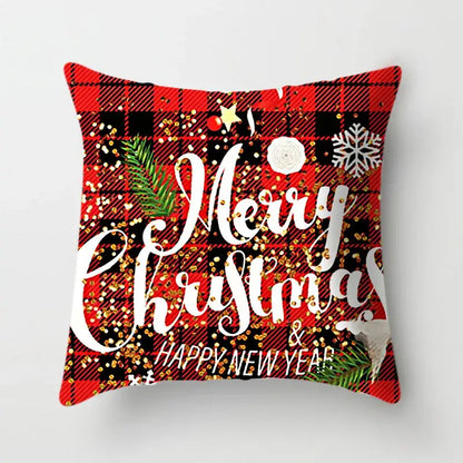 Festive red & white plaid christmas cushion cover living room decor