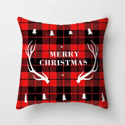 Festive red & white plaid christmas cushion cover living room decor