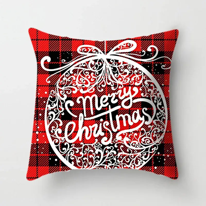 Festive red & white plaid christmas cushion cover living room decor