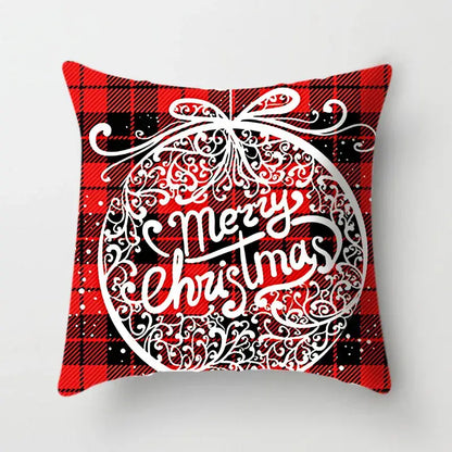 Festive red & white plaid christmas cushion cover living room decor