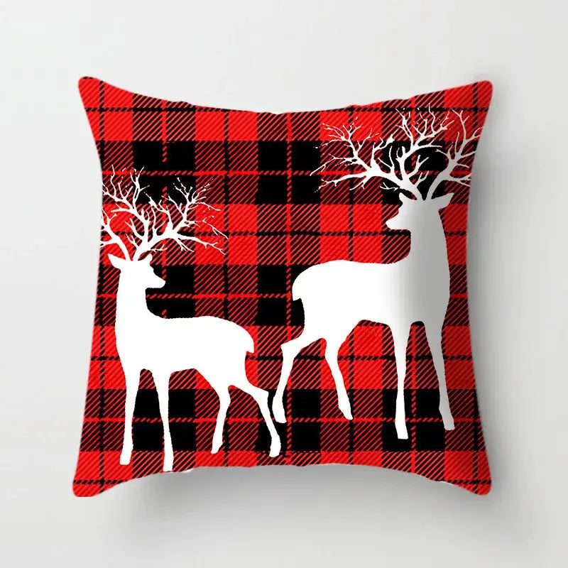 Festive red & white plaid christmas cushion cover living room decor